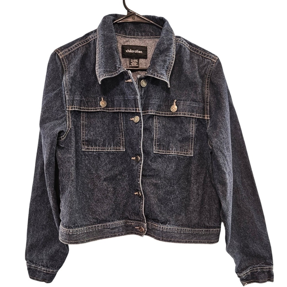 Xhilaration Womens XL Dark Wash Denim Trucker Jacket 100% Cotton Blue Classic